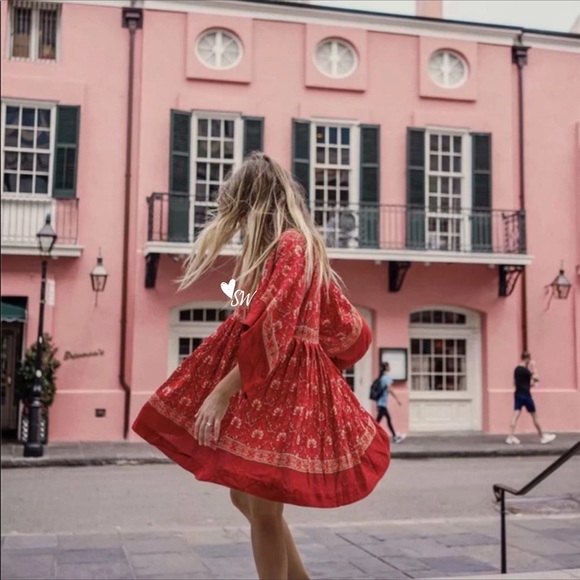 Dresses & Skirts - Boho Floral Paisley Gypsy Print Tunic Dress Red